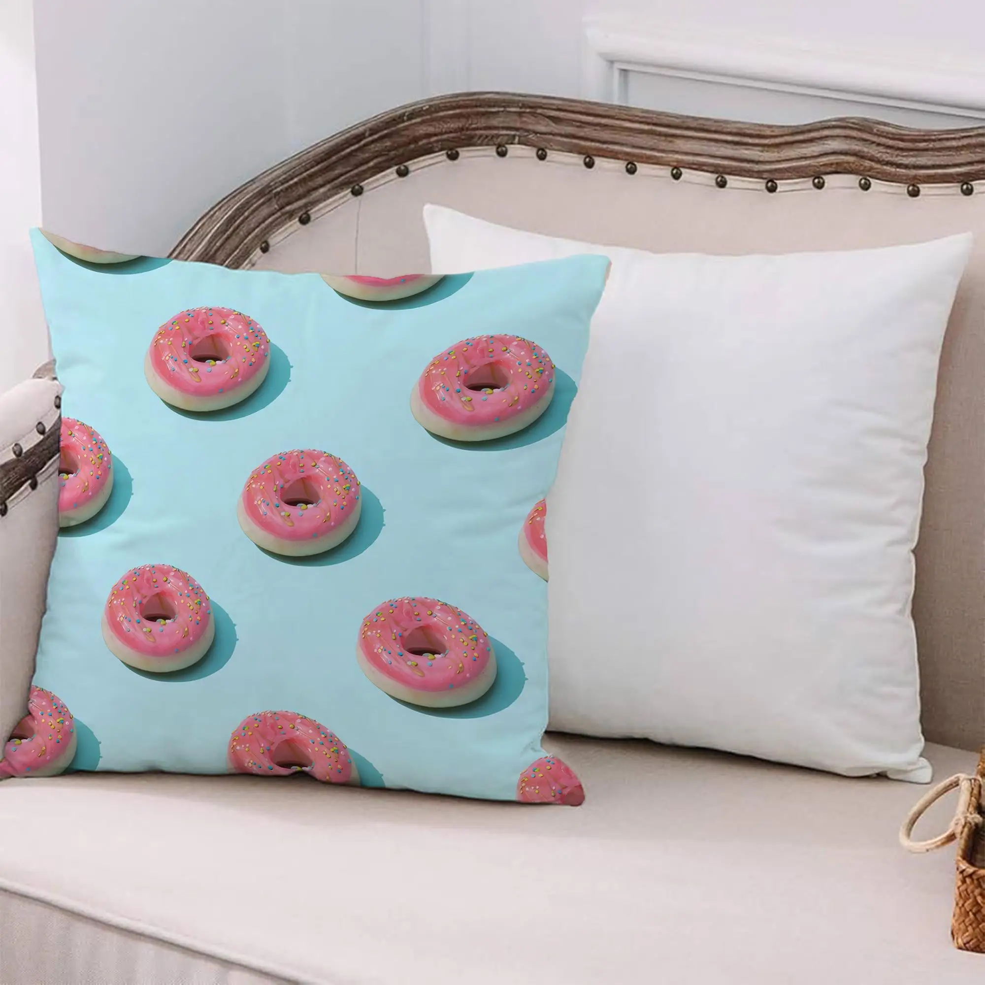 Candy Donut Printed Pillow: Pink & Blue Delight - 1