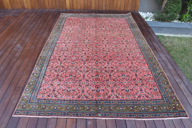 Turkish Vintage Rug 5.7x9.4 ft, Oushak Red Ombré Wool Rug - 1