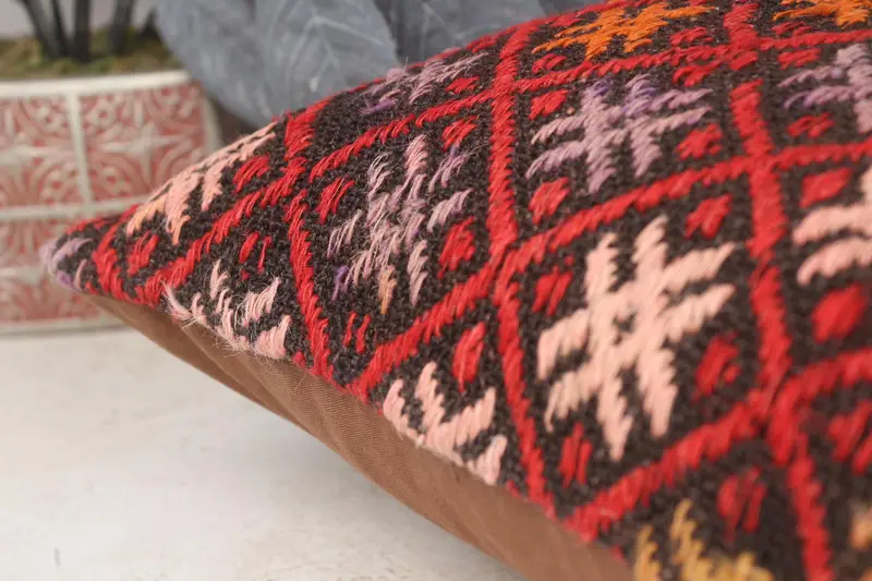 Interior Designer Pillow, 16x16 Red Pillow, Kilim Pillow, Pet Cushion Case, Decorative Bolster Pillow Cover, Pillow Case, Boho Pillow Sham Cover - 7