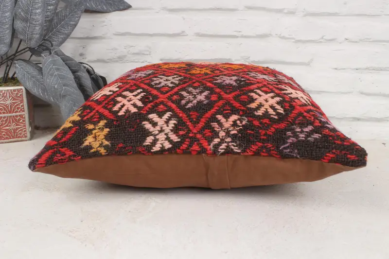 Interior Designer Pillow, 16x16 Red Pillow, Kilim Pillow, Pet Cushion Case, Decorative Bolster Pillow Cover, Pillow Case, Boho Pillow Sham Cover - 5