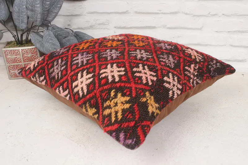 Interior Designer Pillow, 16x16 Red Pillow, Kilim Pillow, Pet Cushion Case, Decorative Bolster Pillow Cover, Pillow Case, Boho Pillow Sham Cover - 6