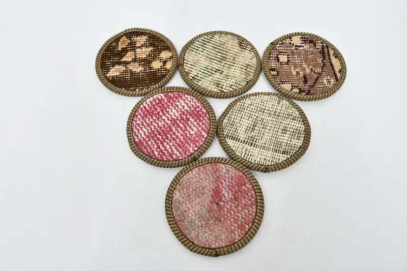 Pink and Brown Kilim Coasters, Elegant Table Decor