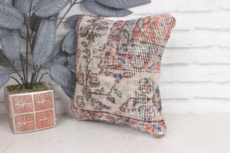 Yoga Cushion, Kilim Pillow Cover, Pillow Case, Vintage Kilim Throw Pillow, Comfy Throw Pillow, 12x12 Beige Pillow Case, Vintage Kilim Pillow - 3