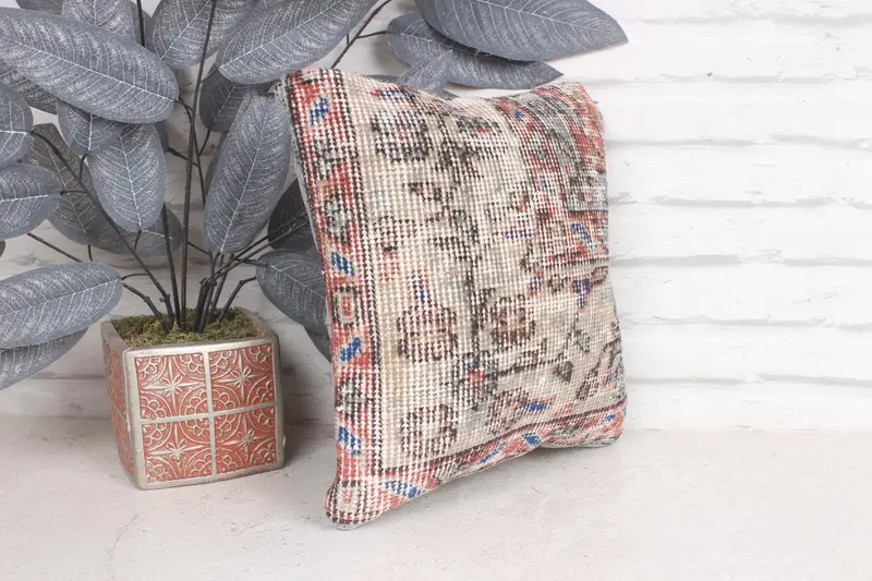 Yoga Cushion, Kilim Pillow Cover, Pillow Case, Vintage Kilim Throw Pillow, Comfy Throw Pillow, 12x12 Beige Pillow Case, Vintage Kilim Pillow - 4