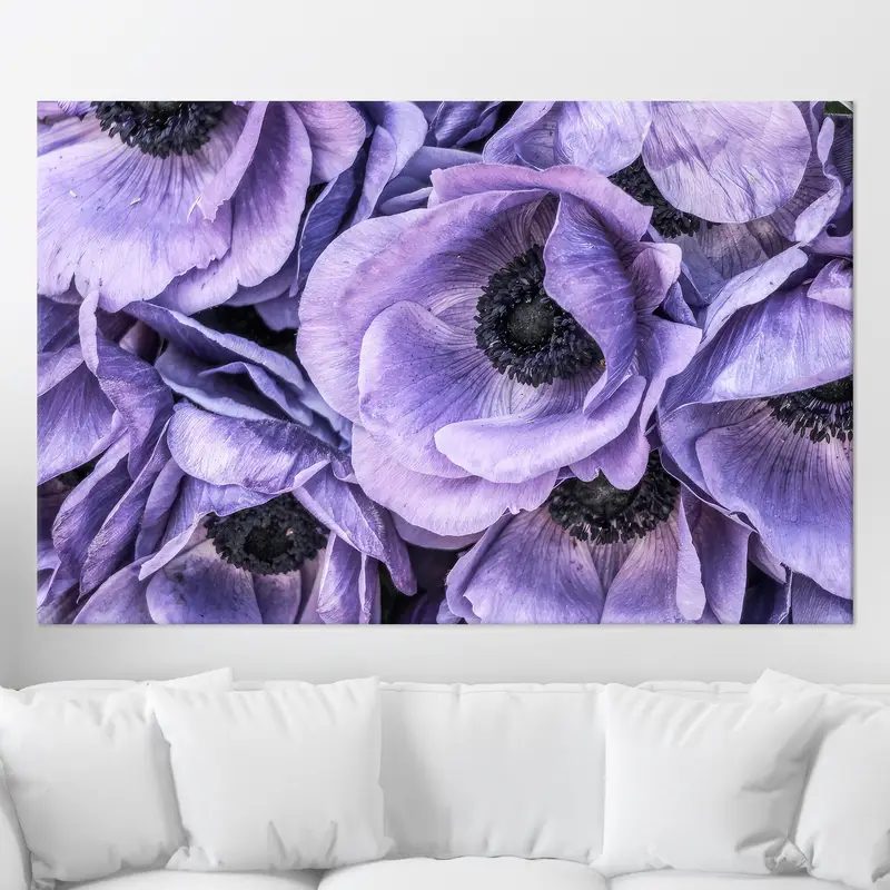 Anemone Wall Decor, Purple Canvas Wall Art, Flower Bouquet Print, Modern Wall Decor, Living Room Wall Art, Gift for Mother, Personalized Art - 3