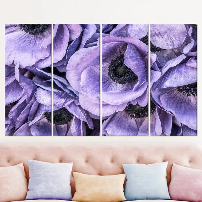Anemone Wall Decor, Purple Canvas Wall Art, Flower Bouquet Print, Modern Wall Decor, Living Room Wall Art, Gift for Mother, Personalized Art - 1