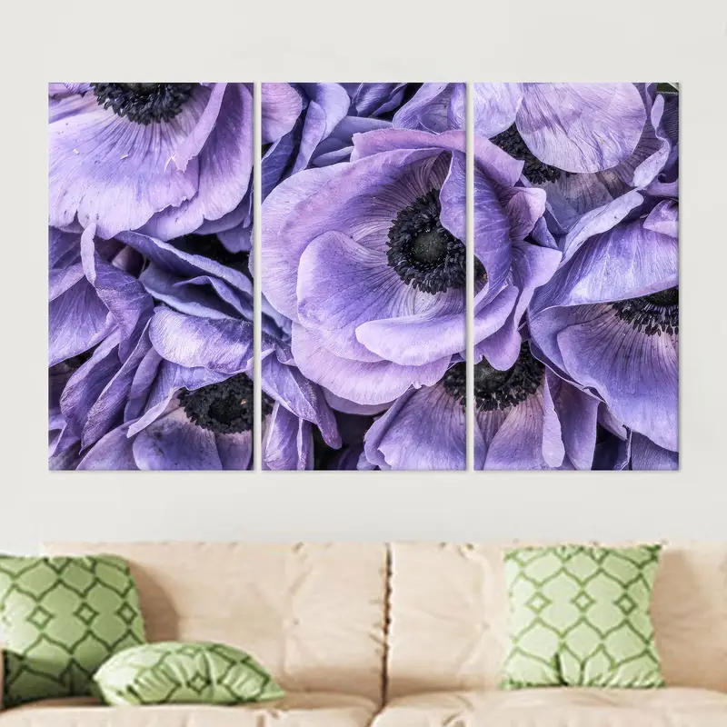 Anemone Wall Decor, Purple Canvas Wall Art, Flower Bouquet Print, Modern Wall Decor, Living Room Wall Art, Gift for Mother, Personalized Art - 2