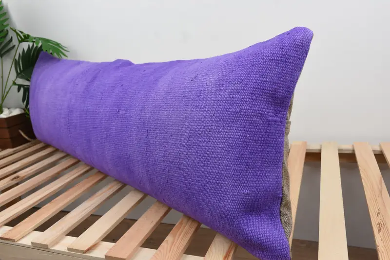 Cushion Cover, Kilim Rug Pillow, Handmade Kilim Cushion, Gift Pillow, Aesthetic Cushion, Yoga Cushion Case, Boho Pillow, 16x48 Purple Cushion Case - 5