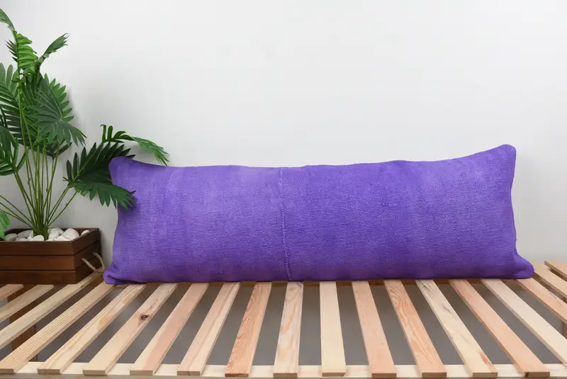 Cushion Cover, Kilim Rug Pillow, Handmade Kilim Cushion, Gift Pillow, Aesthetic Cushion, Yoga Cushion Case, Boho Pillow, 16x48 Purple Cushion Case - 1