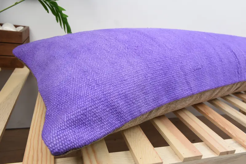 Cushion Cover, Kilim Rug Pillow, Handmade Kilim Cushion, Gift Pillow, Aesthetic Cushion, Yoga Cushion Case, Boho Pillow, 16x48 Purple Cushion Case - 6