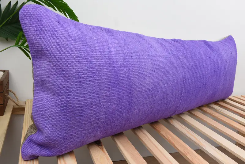 Cushion Cover, Kilim Rug Pillow, Handmade Kilim Cushion, Gift Pillow, Aesthetic Cushion, Yoga Cushion Case, Boho Pillow, 16x48 Purple Cushion Case - 4