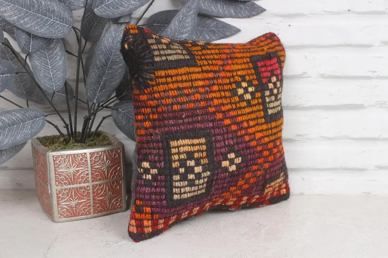 Gift Pillow, Aztec Pillow, 12x12 Orange Pillow, Kilim Pillow, Neutral Cushion Cover, Pillow Case, Customized Pillow Case, Vintage Pillow - 4