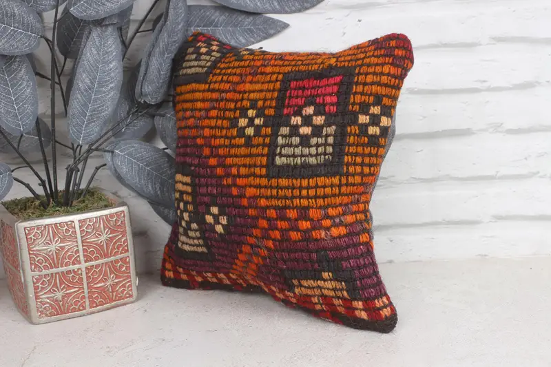 Gift Pillow, Aztec Pillow, 12x12 Orange Pillow, Kilim Pillow, Neutral Cushion Cover, Pillow Case, Customized Pillow Case, Vintage Pillow - 3