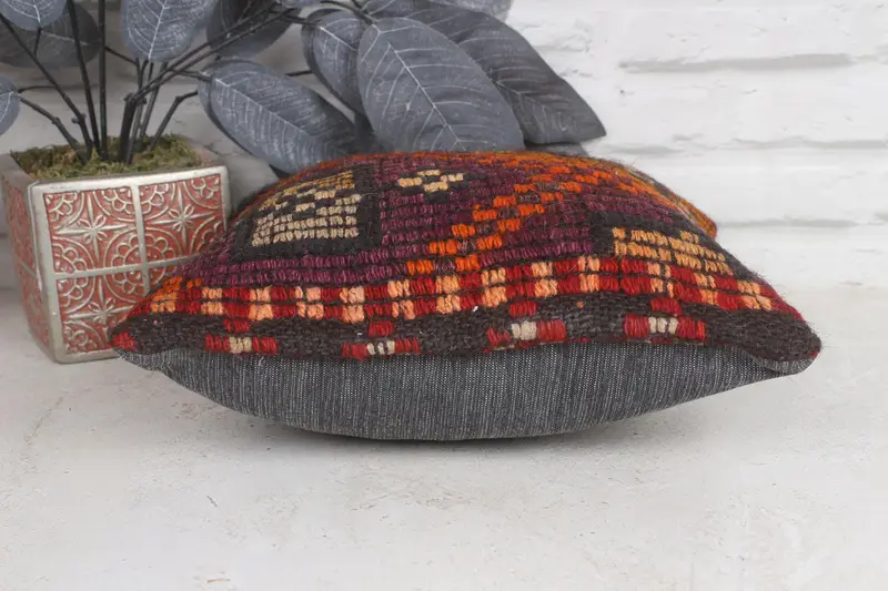 Gift Pillow, Aztec Pillow, 12x12 Orange Pillow, Kilim Pillow, Neutral Cushion Cover, Pillow Case, Customized Pillow Case, Vintage Pillow - 5