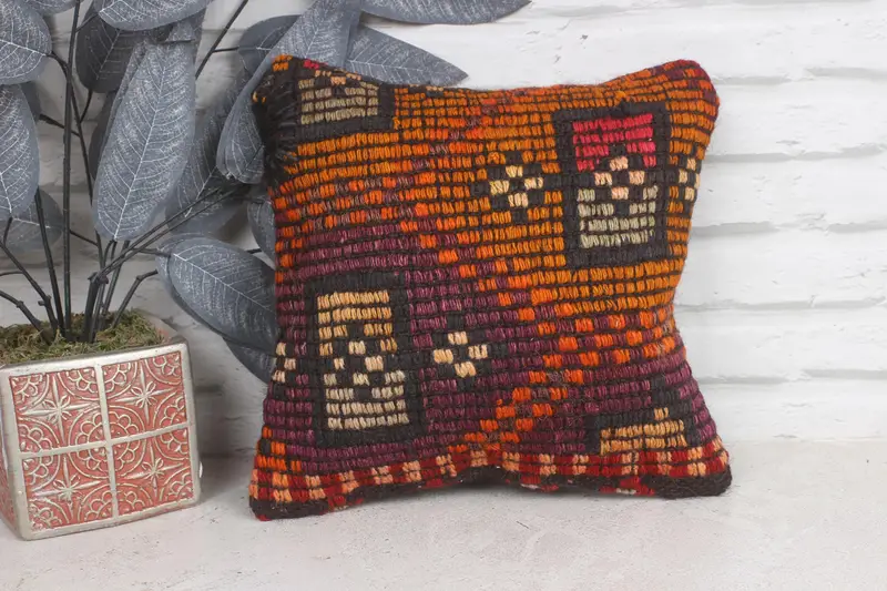 Gift Pillow, Aztec Pillow, 12x12 Orange Pillow, Kilim Pillow, Neutral Cushion Cover, Pillow Case, Customized Pillow Case, Vintage Pillow - 1