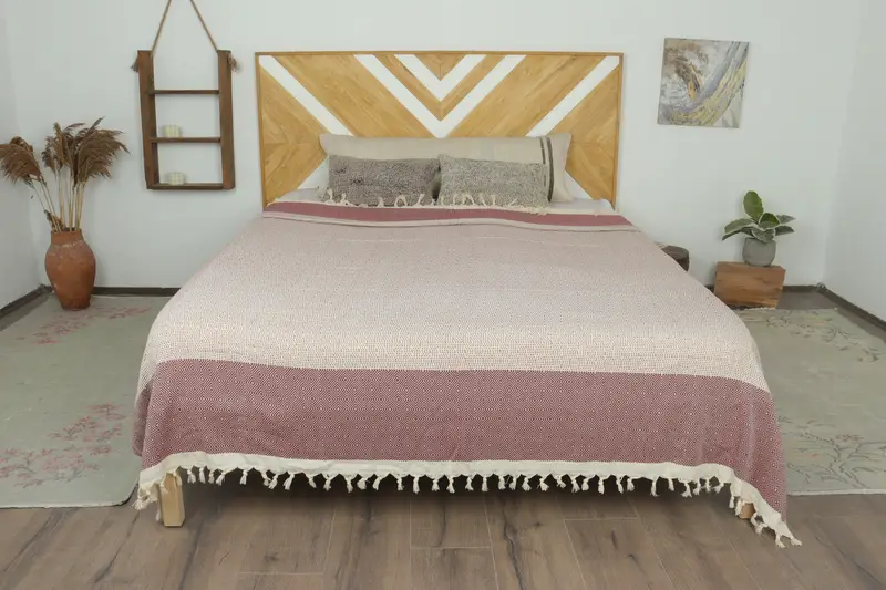 Monogram Blanket, Throw Blankets for Couch, Boho Throw Blankets, Decorative Bedspread, Woven Throw Blanket, 104x80 Cotton Diamond Towel - 1