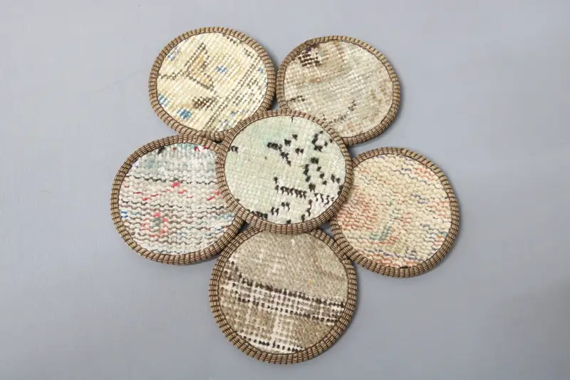 Bohemian Beige & Brown Round Coaster, Stylish Bohemian Coaster