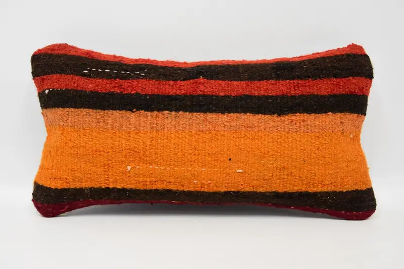 Vintage Couch Striped Pillow Cover, LuxuryRed Moroccan 8x16 inch Coastal Euro Sham - 1