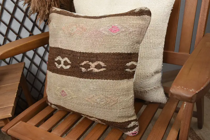 Pillow for Sofa, Vintage Pillow, Vintage Kilim Pillow Cushion Case, Outdoor Patio Pillow, 14x14 Beige Pillow Sham, Pillow Sham, Boho Pillow - 5