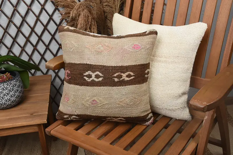 Pillow for Sofa, Vintage Pillow, Vintage Kilim Pillow Cushion Case, Outdoor Patio Pillow, 14x14 Beige Pillow Sham, Pillow Sham, Boho Pillow - 1