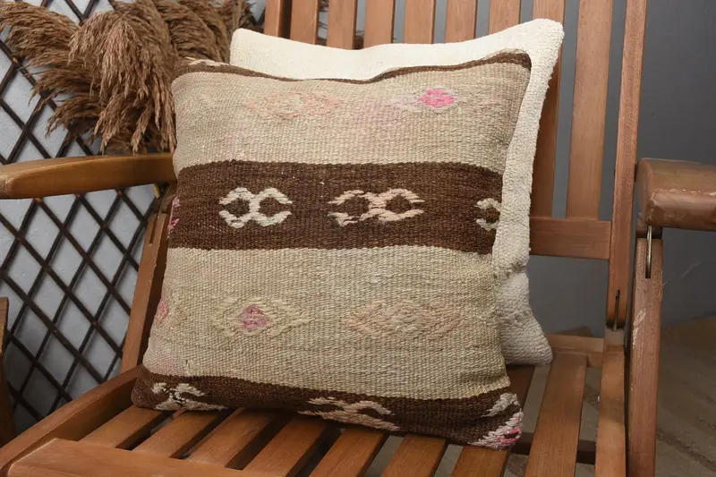 Pillow for Sofa, Vintage Pillow, Vintage Kilim Pillow Cushion Case, Outdoor Patio Pillow, 14x14 Beige Pillow Sham, Pillow Sham, Boho Pillow - 3