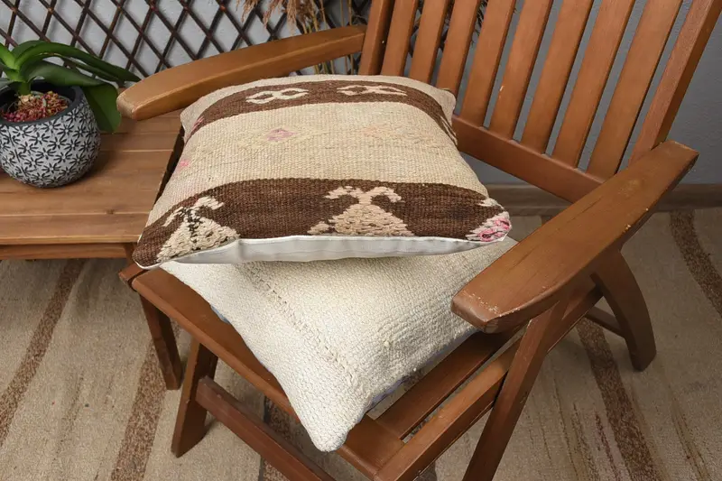 Pillow for Sofa, Vintage Pillow, Vintage Kilim Pillow Cushion Case, Outdoor Patio Pillow, 14x14 Beige Pillow Sham, Pillow Sham, Boho Pillow - 4
