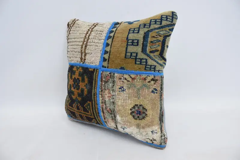 Boho Throw Pillow, 16x16 Blue Pillow, Ottoman Cushion Cover, Boho Pillow, Pillow Sham, Turkish Pillow, Vintage Pillow, Armchair Cushion Case - 4
