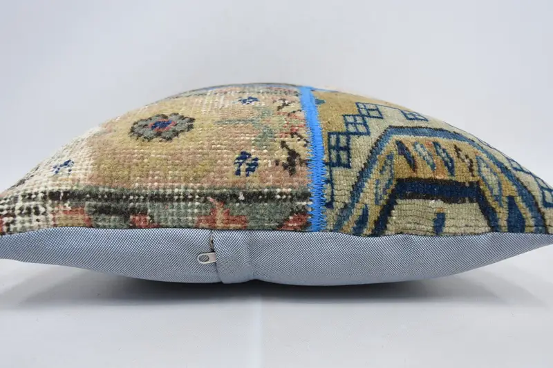 Boho Throw Pillow, 16x16 Blue Pillow, Ottoman Cushion Cover, Boho Pillow, Pillow Sham, Turkish Pillow, Vintage Pillow, Armchair Cushion Case - 5