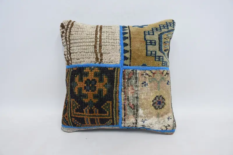 Boho Throw Pillow, 16x16 Blue Pillow, Ottoman Cushion Cover, Boho Pillow, Pillow Sham, Turkish Pillow, Vintage Pillow, Armchair Cushion Case - 1