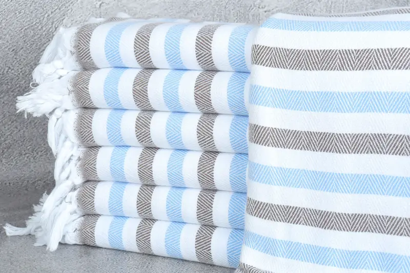 トルコ製バスタオル カスタム ブルーブラウン ストライプ、40x63インチ