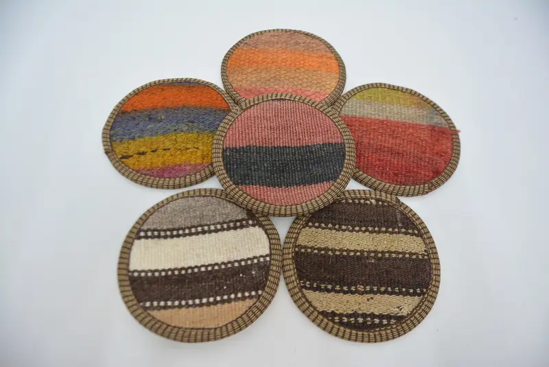 Posavasos Kilim marrón y naranja, conjunto único de posavasos étnicos