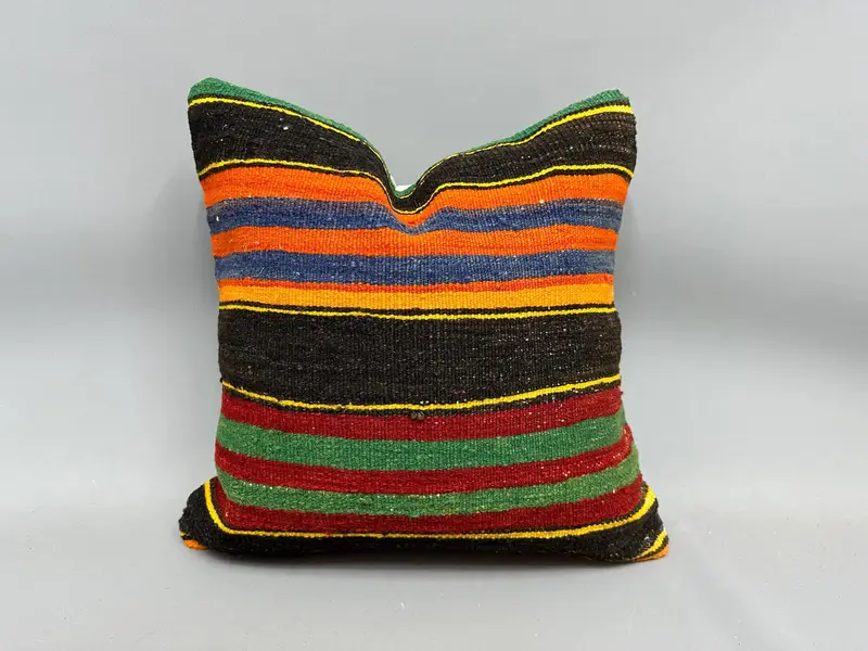 Southwestern Cushion Case, Ethnic Throw Cushion, Kilim Pillow, Turkish Pillow, Pillow Sham, 20x20 Green Pillow Sham, Vintage Pillow - 1