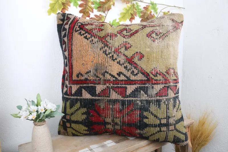 Gift Pillow, Pillow, Boho Pillow Sham Cover, Vintage Kilim Pillow, Outdoor Bolster Pillow Cover, 24x24 Yellow Pillow Cover - 5
