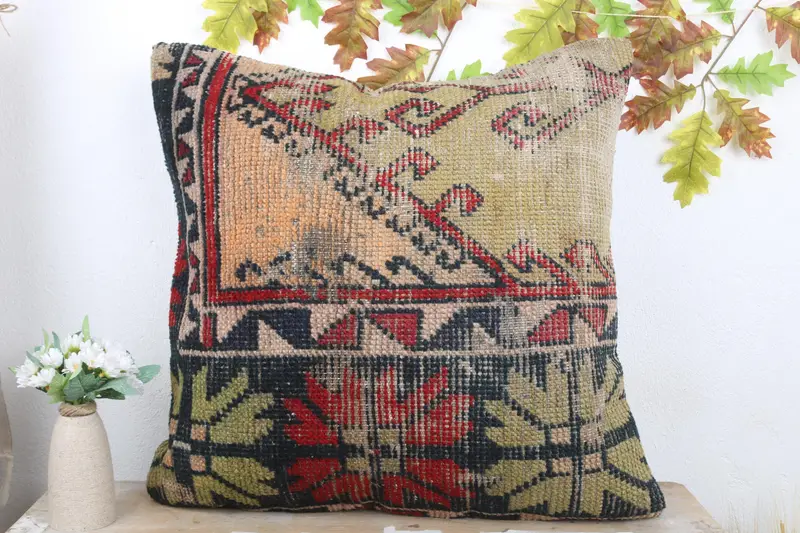 Gift Pillow, Pillow, Boho Pillow Sham Cover, Vintage Kilim Pillow, Outdoor Bolster Pillow Cover, 24x24 Yellow Pillow Cover - 2