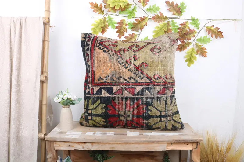 Gift Pillow, Pillow, Boho Pillow Sham Cover, Vintage Kilim Pillow, Outdoor Bolster Pillow Cover, 24x24 Yellow Pillow Cover - 1