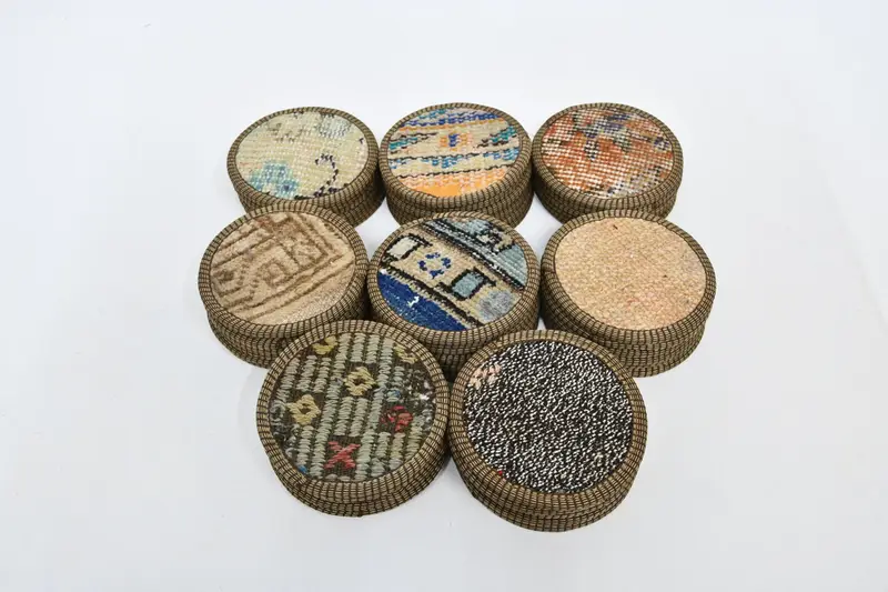 Juego de posavasos redondos bohemios, posavasos Kilim tejidos étnicos