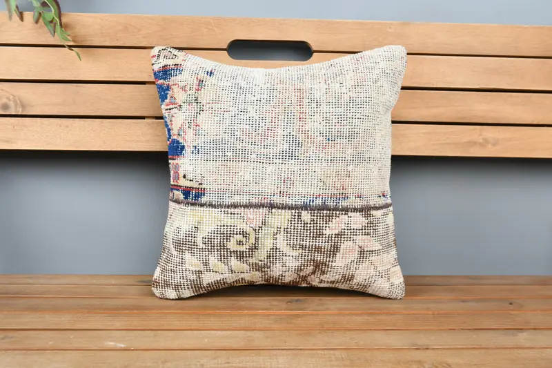 Armchair Pillow Sham, 16x16 Blue Cushion Case, Interior Designer Pillow, Cushion, Kilim Pillow Cover, Authentic Cushion, Antique Pillows - 6