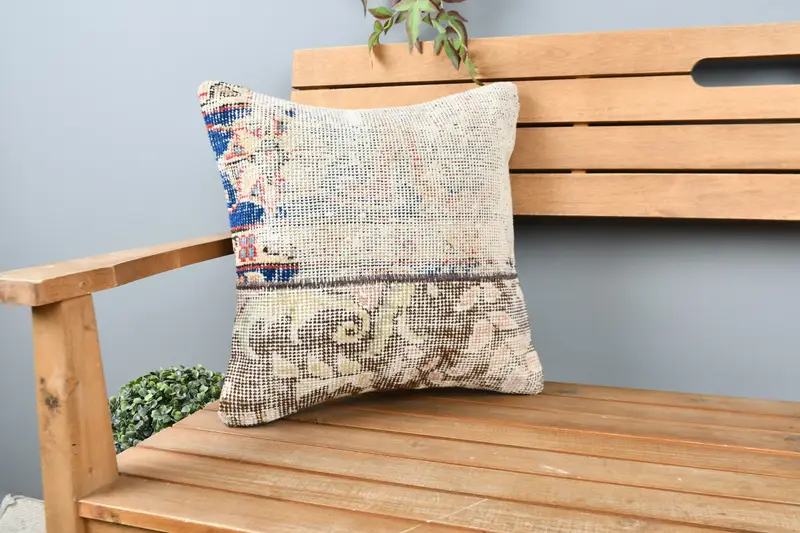 Armchair Pillow Sham, 16x16 Blue Cushion Case, Interior Designer Pillow, Cushion, Kilim Pillow Cover, Authentic Cushion, Antique Pillows - 1