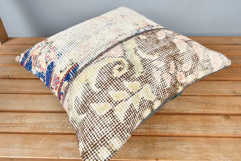 Armchair Pillow Sham, 16x16 Blue Cushion Case, Interior Designer Pillow, Cushion, Kilim Pillow Cover, Authentic Cushion, Antique Pillows - 2