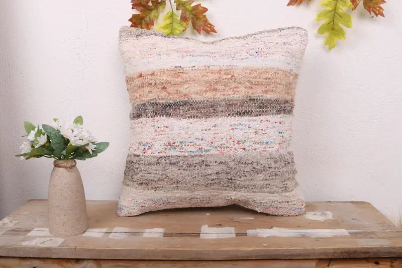 Ethnical Kilim Rug Pillow, Designer Throw Pillow, Cushion Case, Pillow for Sofa, 16x16 White Pillow, Boho Pillow Sham Cover, Southwestern Cushion - 1