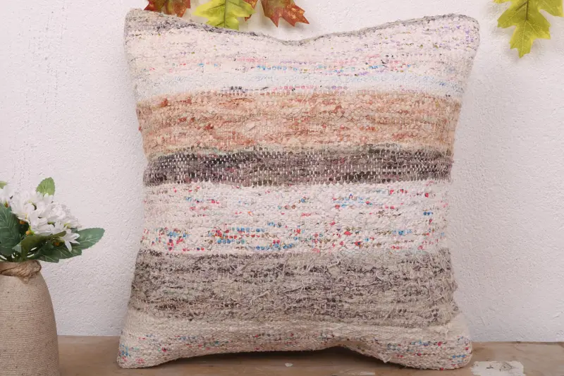 Ethnical Kilim Rug Pillow, Designer Throw Pillow, Cushion Case, Pillow for Sofa, 16x16 White Pillow, Boho Pillow Sham Cover, Southwestern Cushion - 2
