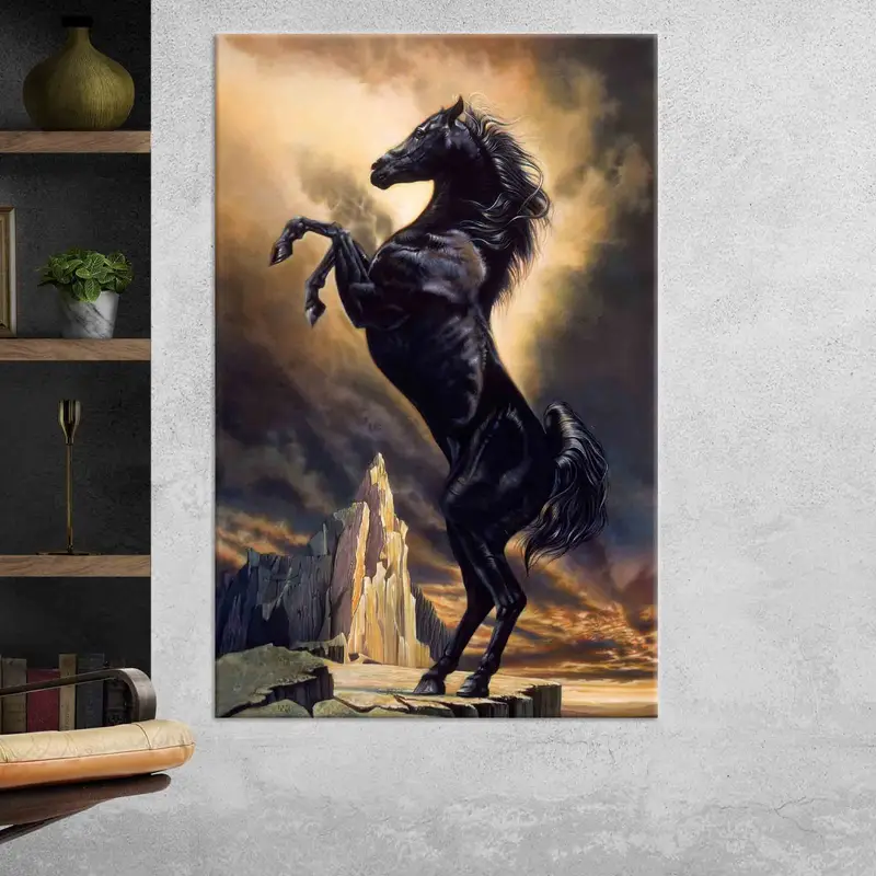 Black Stallion, Black Horse Wall Art, Horse Canvas, Stallion Wall Art, Horse Canvas Wall Decor, Horse Lover Gift, Man Cave Wall Art, - 2