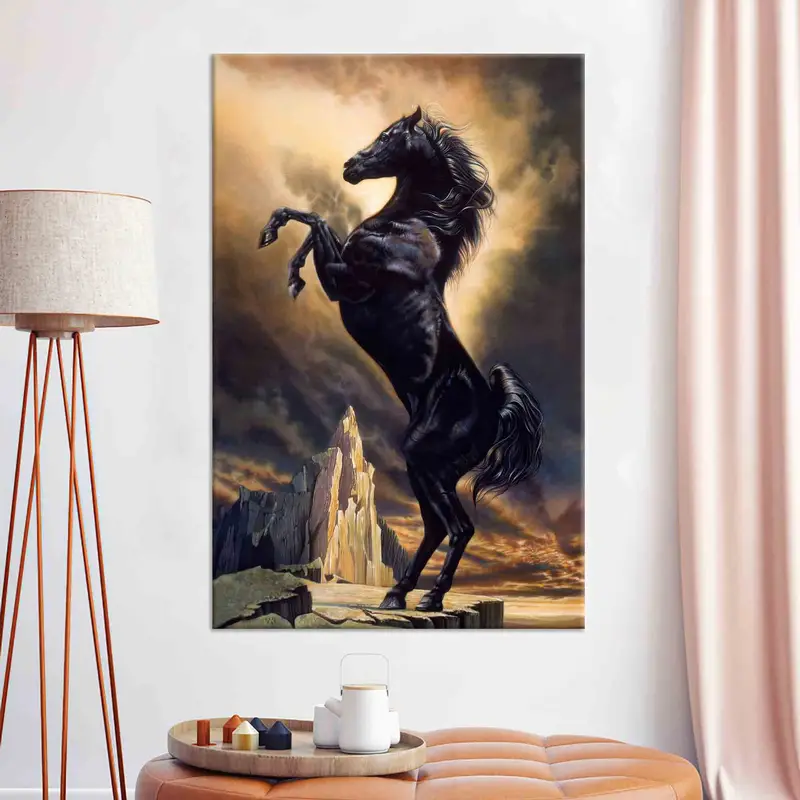 Black Stallion, Black Horse Wall Art, Horse Canvas, Stallion Wall Art, Horse Canvas Wall Decor, Horse Lover Gift, Man Cave Wall Art, - 1