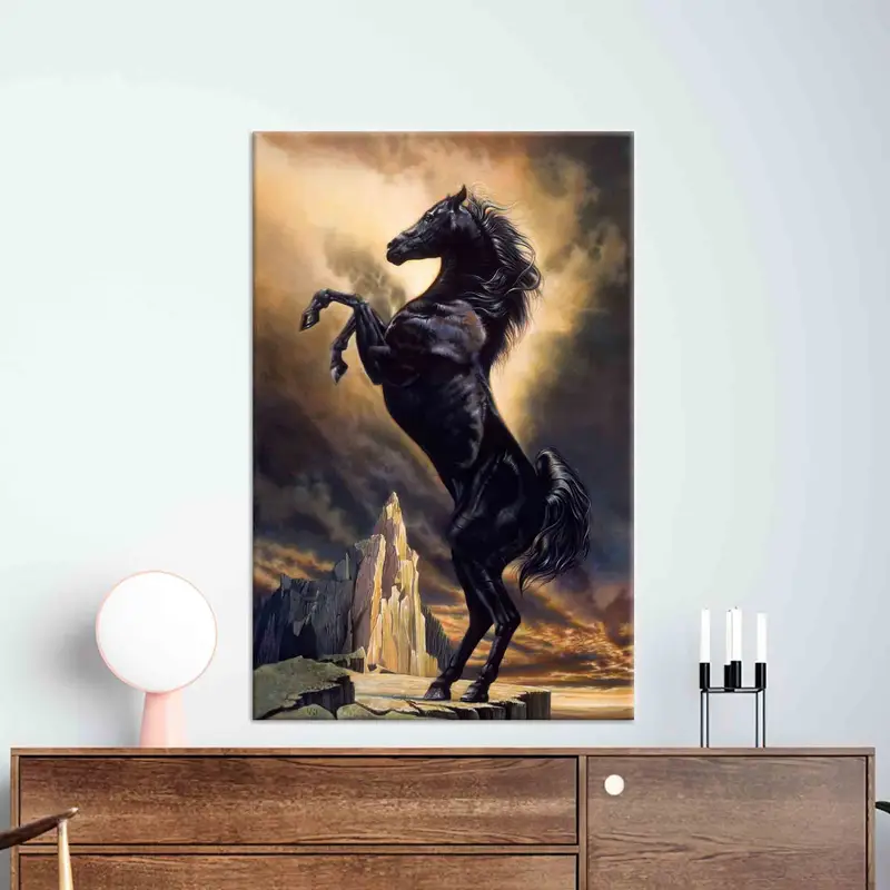 Black Stallion, Black Horse Wall Art, Horse Canvas, Stallion Wall Art, Horse Canvas Wall Decor, Horse Lover Gift, Man Cave Wall Art, - 5