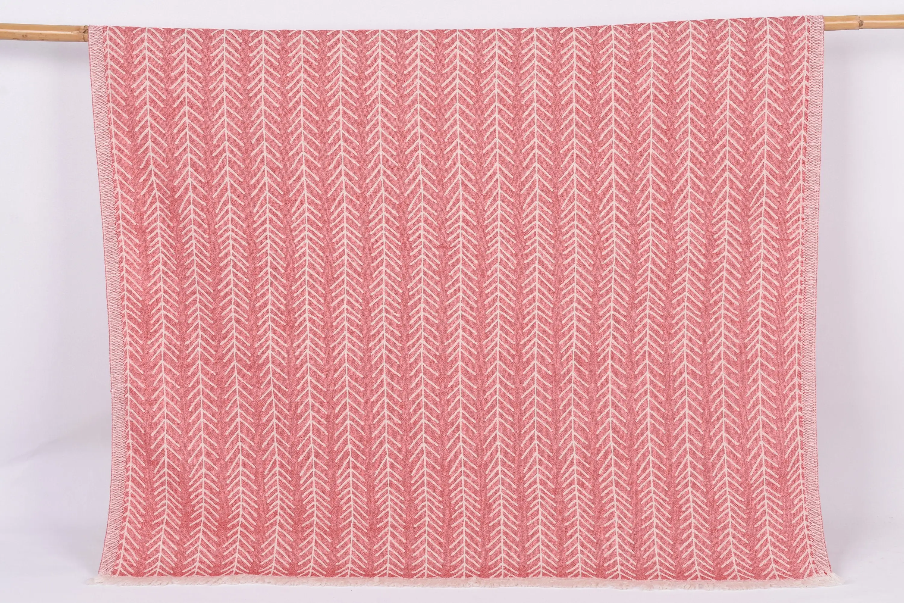Monogram Beach Towel, Red-Cream Floral, Organic Cotton, 70x36 Inches - 1