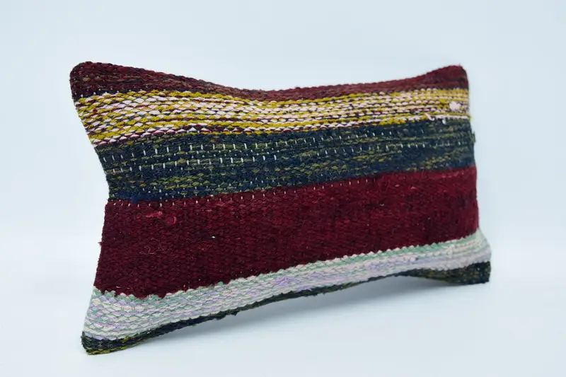 Turkish Kilim Pillow, Decorative Throw Pillow Case, Pillow Case, Decorative Bolster Pillow Sham, Gift Pillow, 8x16 Blue Cushion, Kilim Pillow - 3