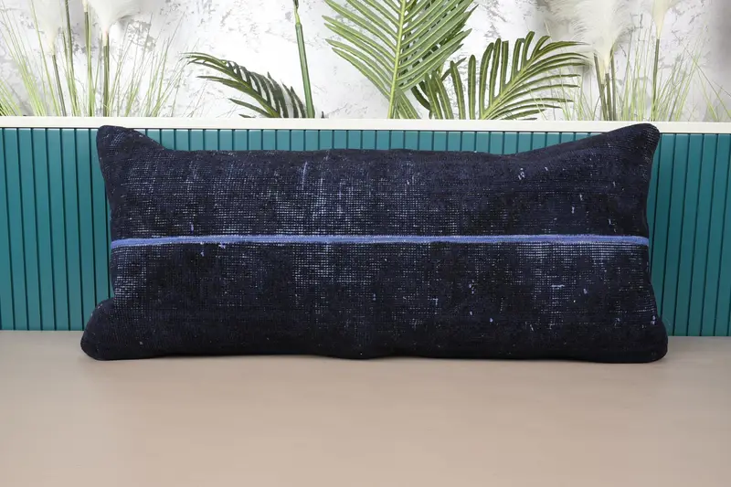 クッション 長方形 枕カバー ウール モロッコ 40x90 cm ネイビー ブルー クッション - 1