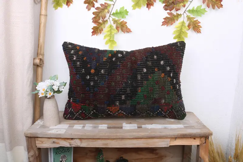 Braunes und rotes südwestliches Kissen, handgefertigtes rechteckiges Kissen