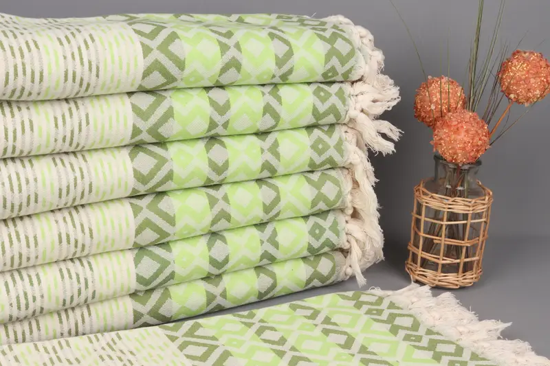 Custom Turkish Towel Khaki Green-Pistachio, Diamond, 40x71 Inches