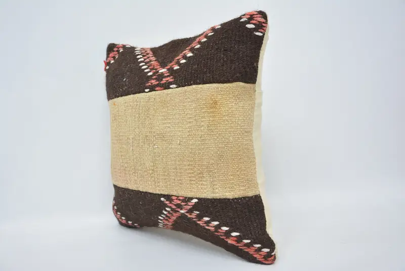 Bolster Throw Pillow Cover, Yoga Pillow Case, 16x16 Beige Pillow Cover, Interior Designer Pillow, Cushion Cover, Handmade Kilim Cushion, Boho Pillow - 4